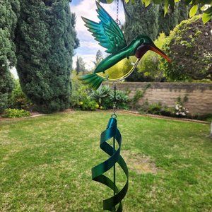 Colorful Hummingbird Glass & Metal-Spinner & Chime, Length: 28.75 Inch